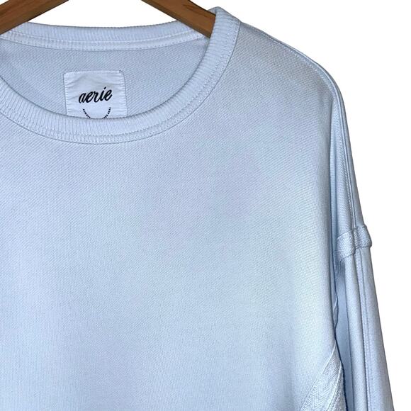 Aerie Light Blue Oversized Casual Cotton Blend Pullover Size Small - Picture 3 of 14